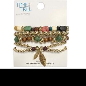Time and Tru Women's Mix Wood/Genuine Stone/Plastic Bead Stretch Bracelet Set Zi